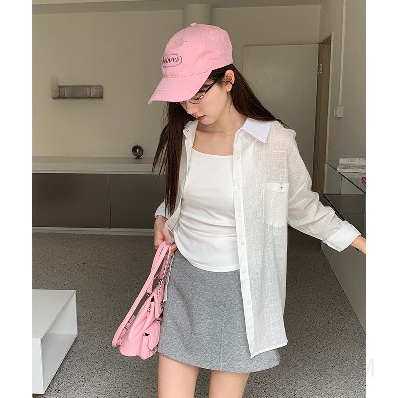 여성 데일리 캐주얼 루즈핏 코튼 포켓 자수 포인트 긴팔 셔츠 남방 - 상세 이미지 3