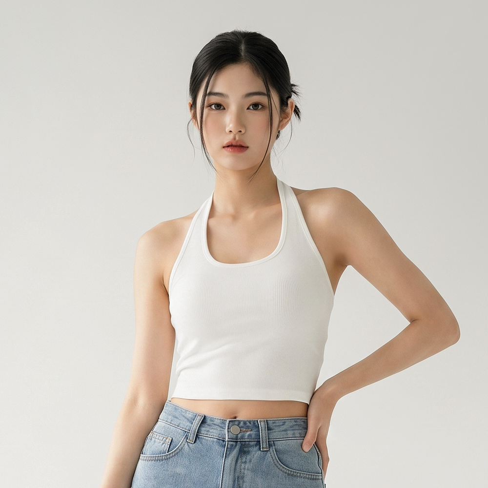 힙핑크 필링 코튼 홀터넥 브라탑 나시 (일체형패드) - 상품 이미지