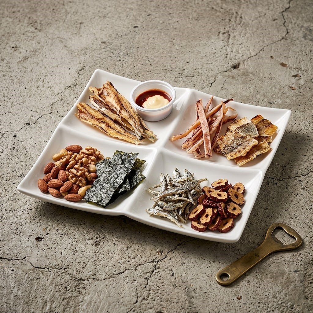 멘도사 4칸 나눔 접시 사각 4절판 마른 안주 반찬 그릇 24.4cm, 화이트 - 상품 이미지