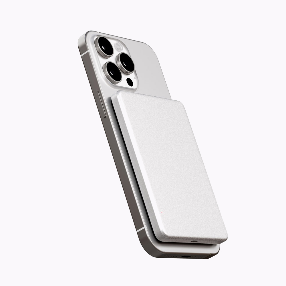 지니비 포켓비 초슬림 맥세이프 보조배터리, 고속 무선충전 휴대용 5000mAh, 실버