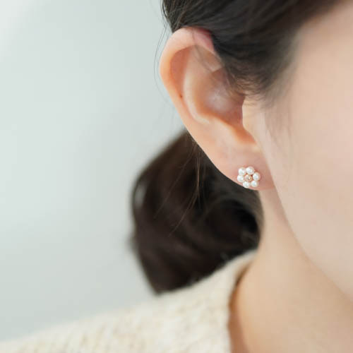 실버925 꽃 스와로브스키 진주 은 귀걸이 - 상세 이미지 5