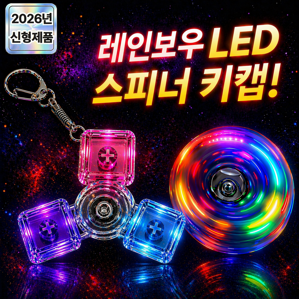 LED 스피너 키캡 딸깍이 미니게임키링 피젯토이 키보드 키링, 레인보우 5구, 1개 - 상세 이미지 4