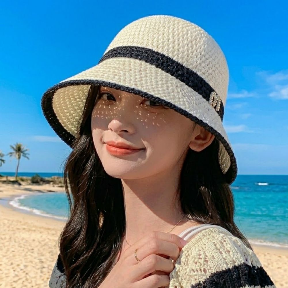 여성창모자 라탄썬캡 햇빛가리는모자 창넓은 접이식썬캡 - 상품 이미지