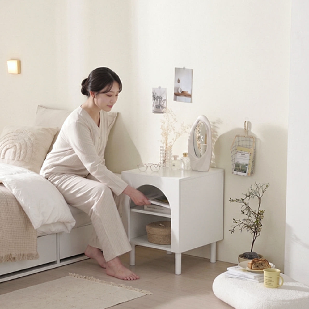 크림에그 침대옆협탁 틈새 미니 높은협탁 화이트 - 상세 이미지 2