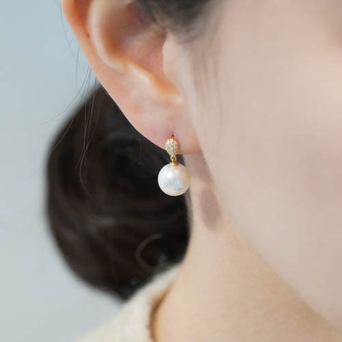 실버925 큐빅 물방울 진주 귀걸이 볼드 미니 이미지 6
