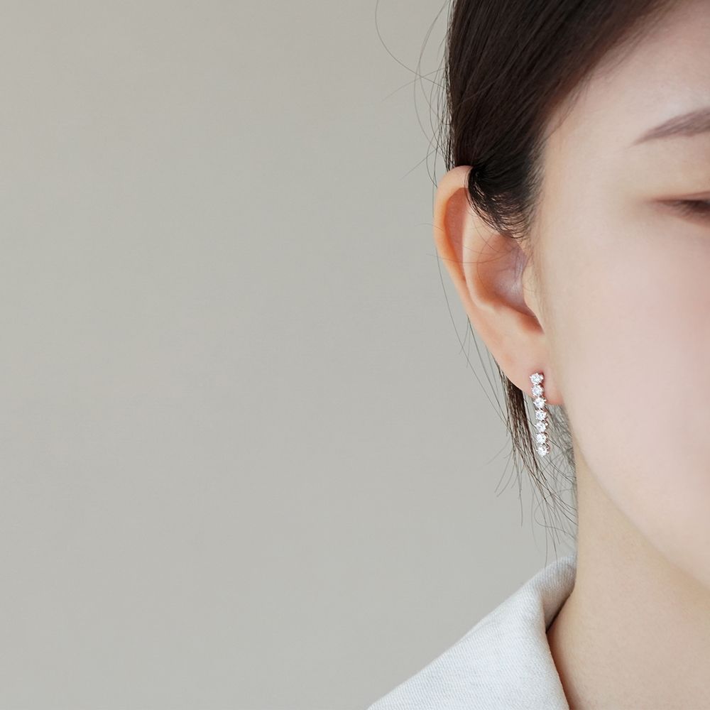 실버925 큐빅 드롭 테니스 귀걸이 - 상세 이미지 4