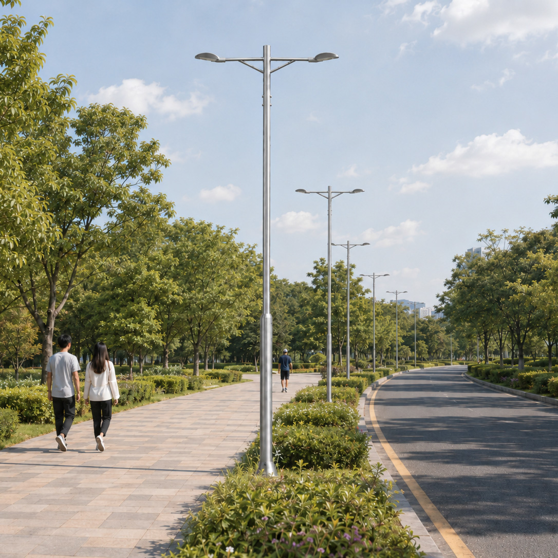 LED 보안등주 스텐 5m 2등 가로등주 기둥 폴대 조명 가로등 폴 등기구 공원등 지주대 - 상세 이미지 4
