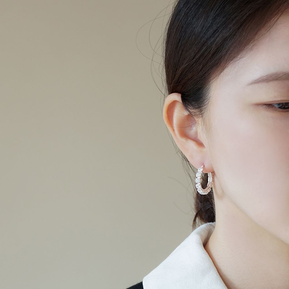 실버925 큐빅 원터치 귀걸이 미니 볼드 이미지 6
