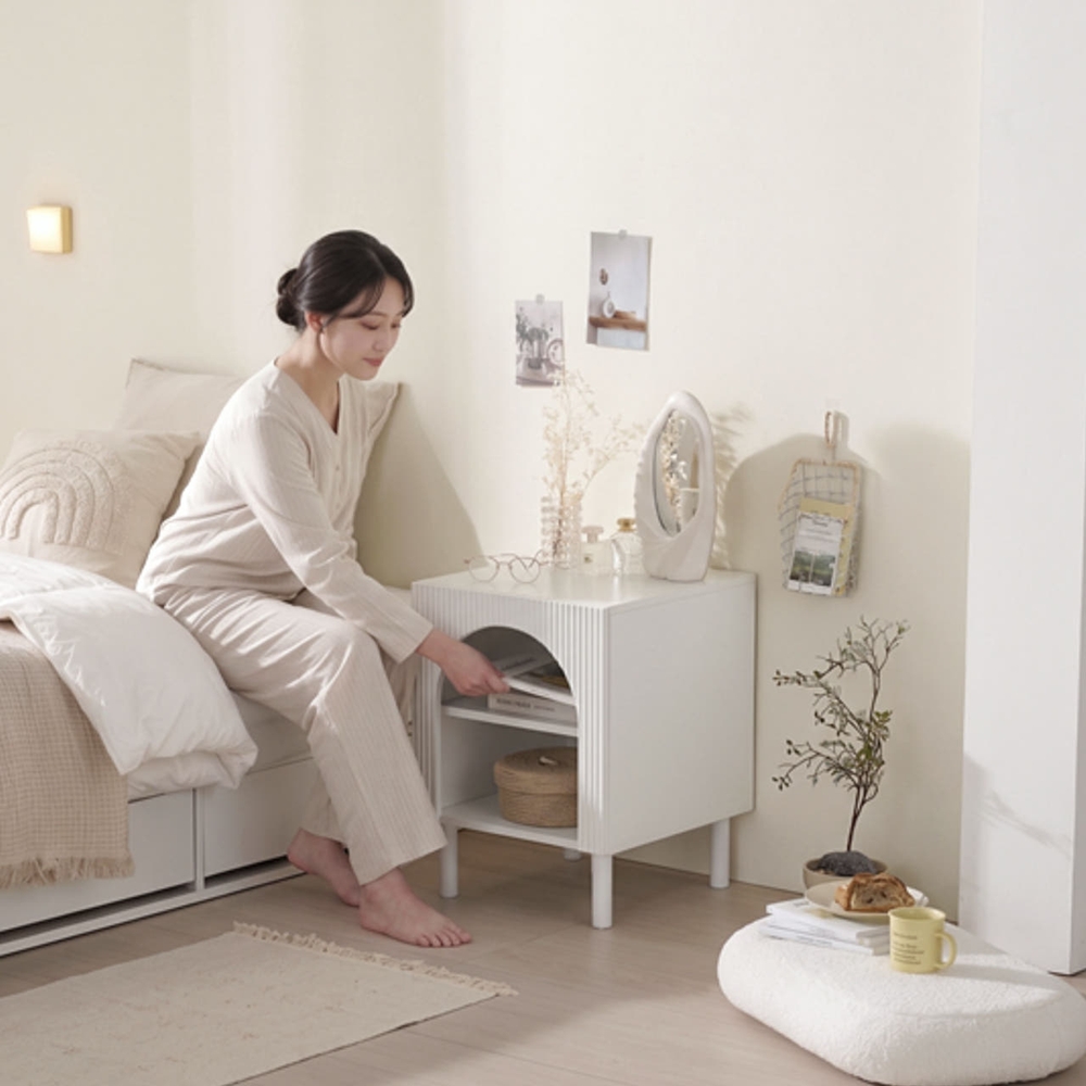 크림에그 미니 침대 높은협탁 침대옆 선반 템바보드 화이트 - 상세 이미지 3