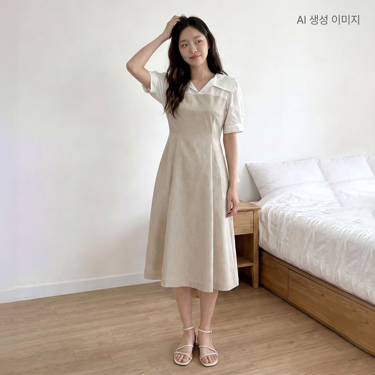 로엠 오픈카라 우븐매칭 롱원피스 RMOWG24R12 - 상품 이미지