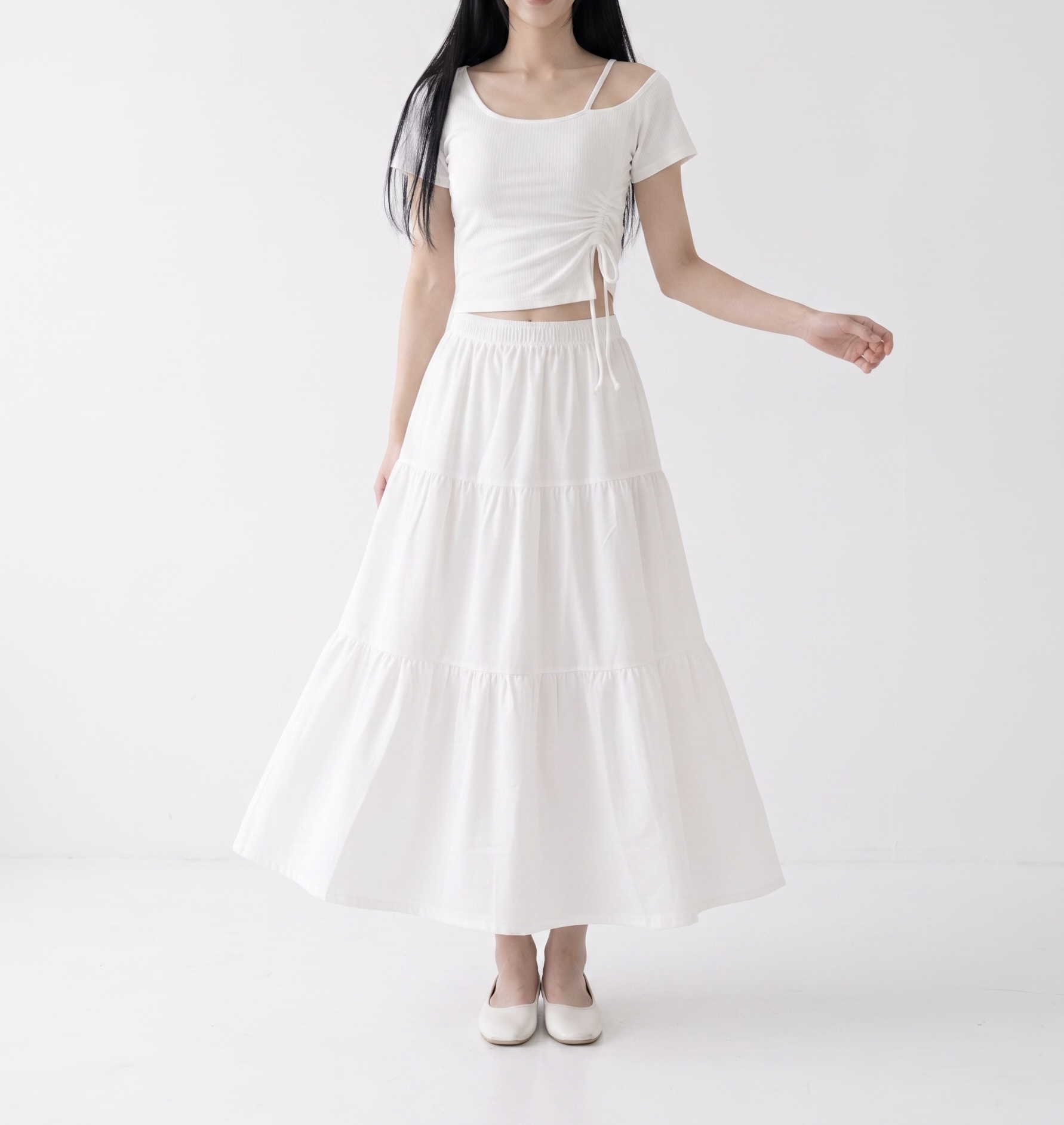 루인 캉캉스커트 롱스커트 레이어드 맥시 여름 밴딩 화이트 프릴 A라인 치마 이미지 6