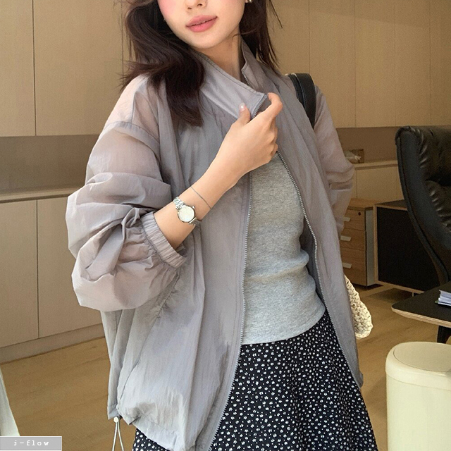 와핀 여름 스탠드 집업 바람막이 점퍼 2col 여름 얇은 오버핏 시스루 밴딩 제이플로우 - 상세 이미지 2