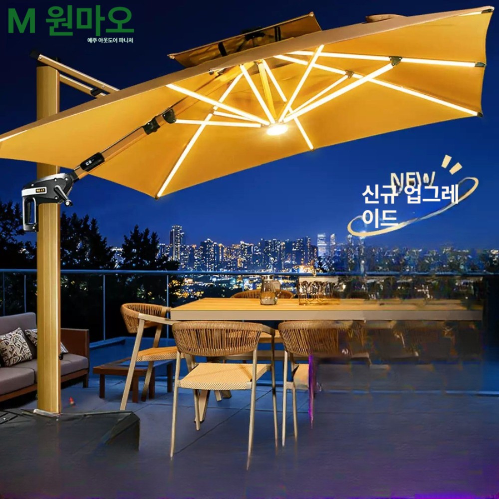 태양광 차광막 야외 정원 테라스 로마형 그늘막 썬쉐이드 햇빛가리개 원마오 8 A LED 3m 150kg - 상품 이미지