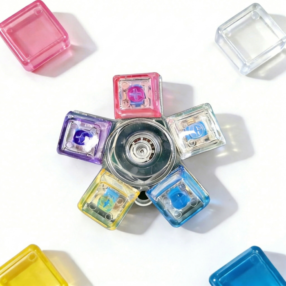 LED 스피너 키캡 딸깍이 미니게임키링 피젯토이 키보드 키링, 레인보우 5구, 1개 이미지 6