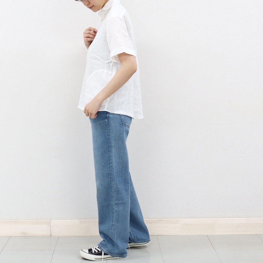 단톤 린넨 라운드카라 반팔셔츠 여성 화이트 베이지 차콜 스카이 DT-B0283 FL 이미지 8