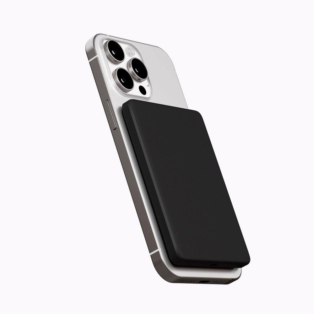 지니비 포켓비 초슬림 맥세이프 보조배터리, 고속 무선충전 휴대용 5000mAh, 블랙