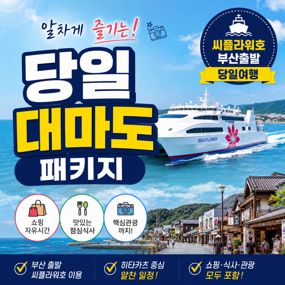 일본만 부산 대마도 패키지 당일치기여행 배편 히타카츠 가이드 차량 중식 포함 버스투어