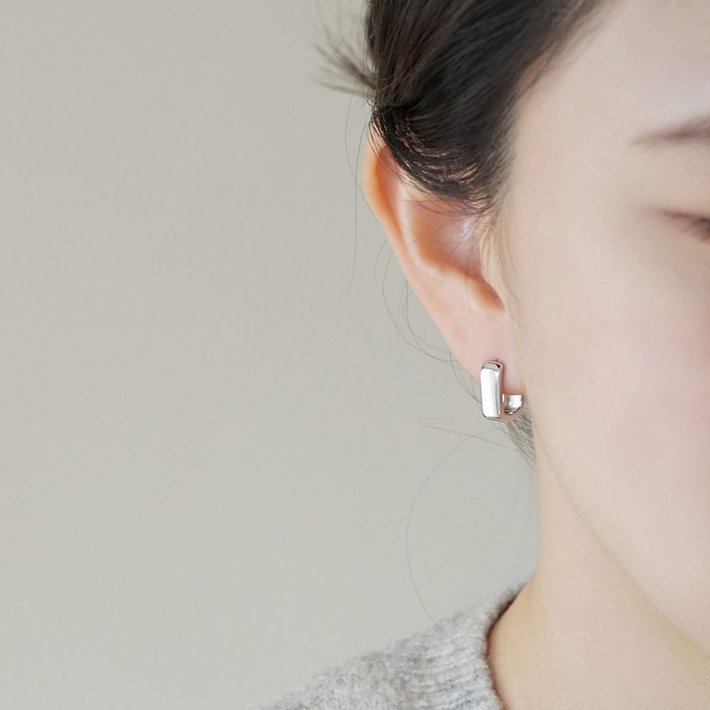 실버925 사각 볼드 원터치 은 귀걸이 고급 - 상세 이미지 5