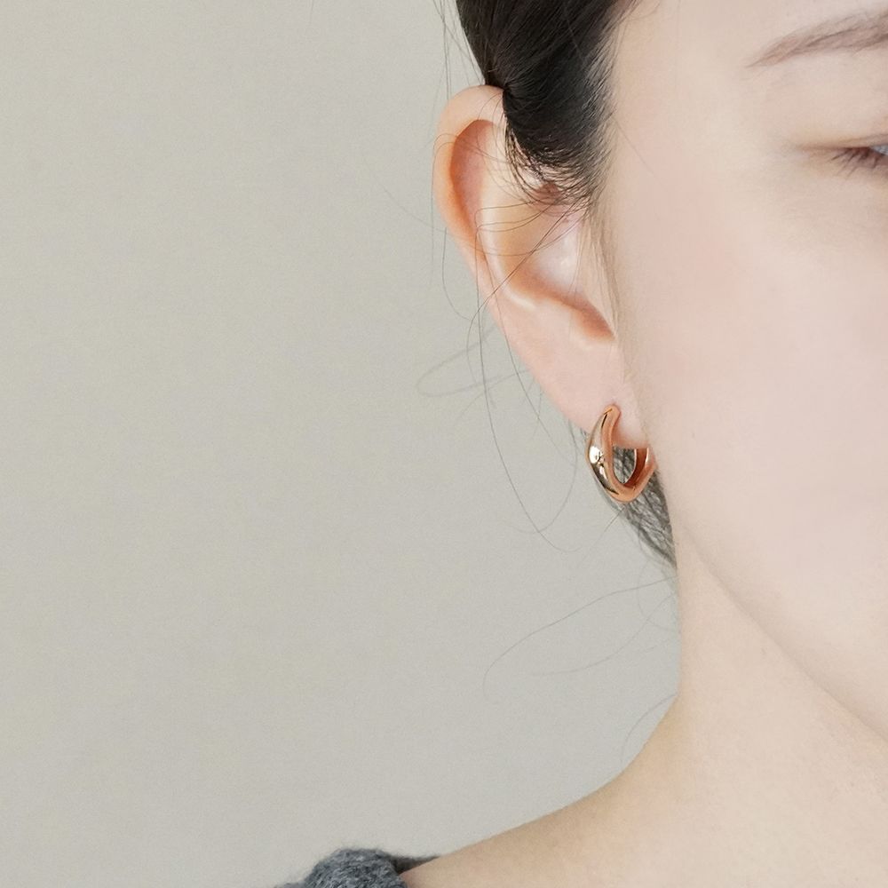14K 18K 스퀘어 원터치 링 금 귀걸이 볼드 - 상세 이미지 5