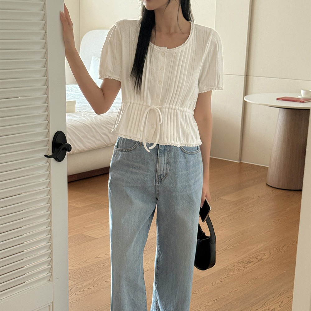 펀칭 레이스 퍼프 코튼 여름 블라우스 이미지 6