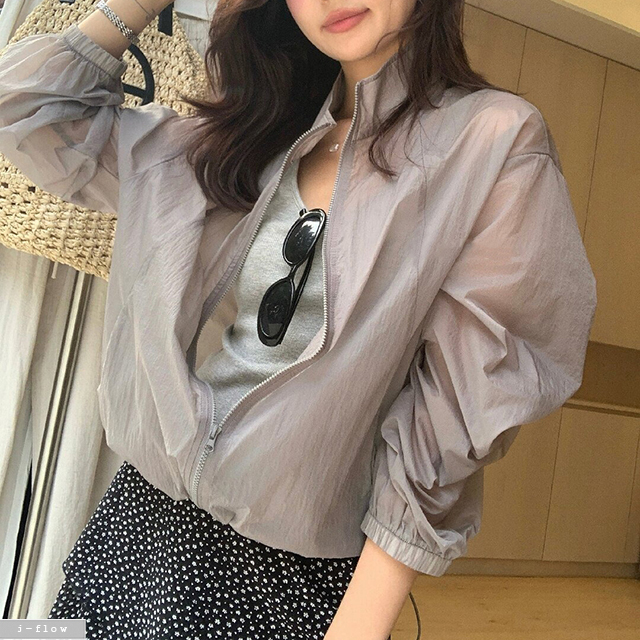 와핀 여름 스탠드 집업 바람막이 점퍼 2col 여름 얇은 오버핏 시스루 밴딩 제이플로우 이미지 8