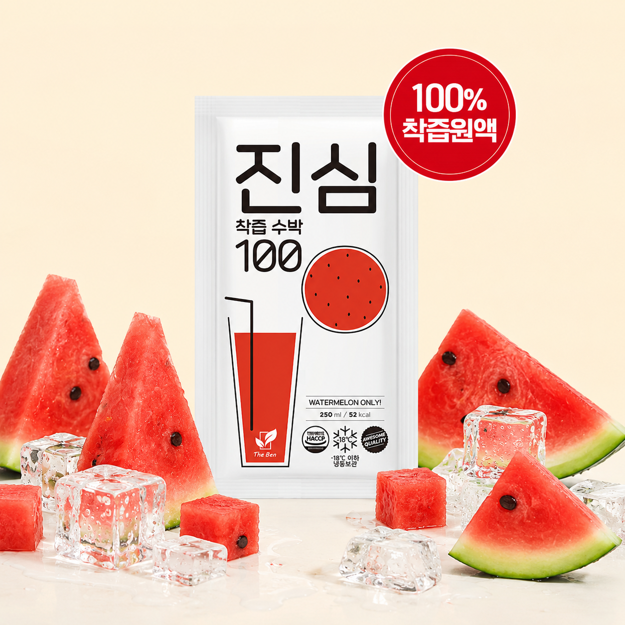 [진푸드] 100프로 착즙 수박 주스 냉동 무첨가 천연 땡모반 250ml, 1개 - 상품 이미지