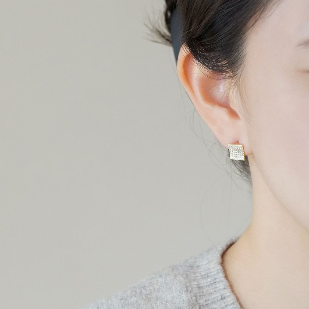 실버925 스퀘어 큐빅 원터치 은 귀걸이 볼드 - 상세 이미지 5