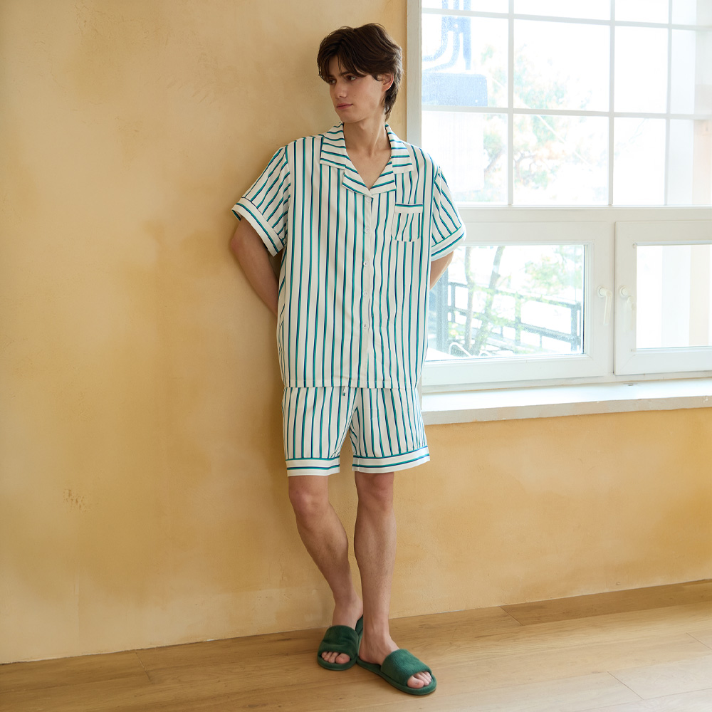 오션 브리즈 남성 숏 파자마 여름 홈웨어 반팔 반바지 잠옷 세트 L size - 상세 이미지 2