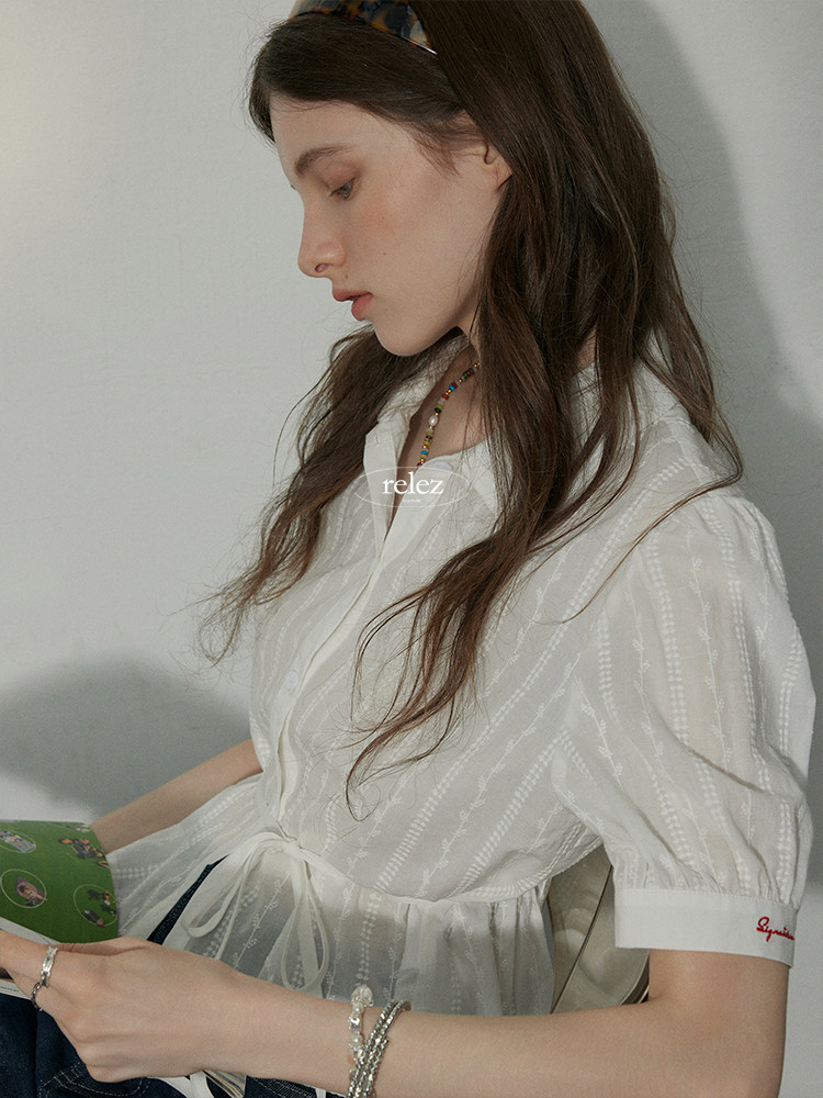relez 여성반팔블라우스 자수 여름셔츠 여성 블라우스 이미지 6