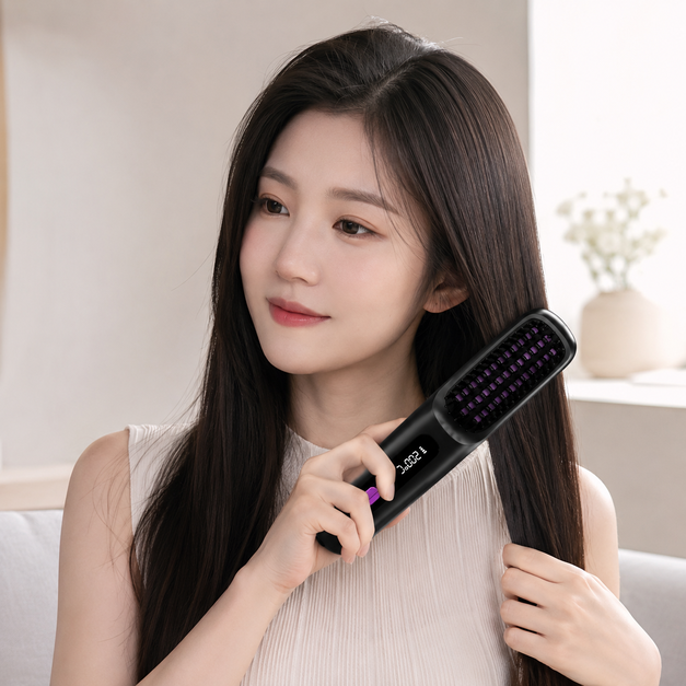 무선 빗고데기 휴대용 헤어스타일러 충전식 브러쉬 고데기 블랙 화이트 이미지 6