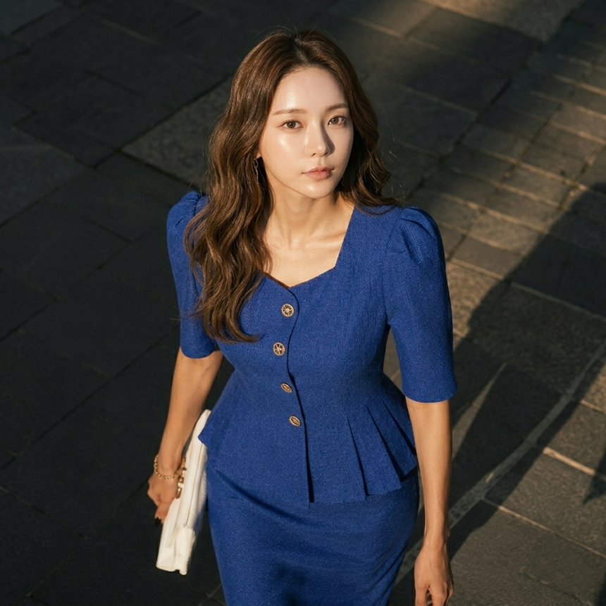여름 트위드 치마정장세트 하트넥 자켓 스커트 투피스 셋업수트 하객룩 코디 77가능