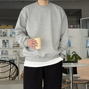 남자 맨투맨 구김없는 이중지 커플 오버핏 맨투맨 남자 긴팔티 착용 후기 | 사이즈/핏 총정리 - 상품 이미지 1