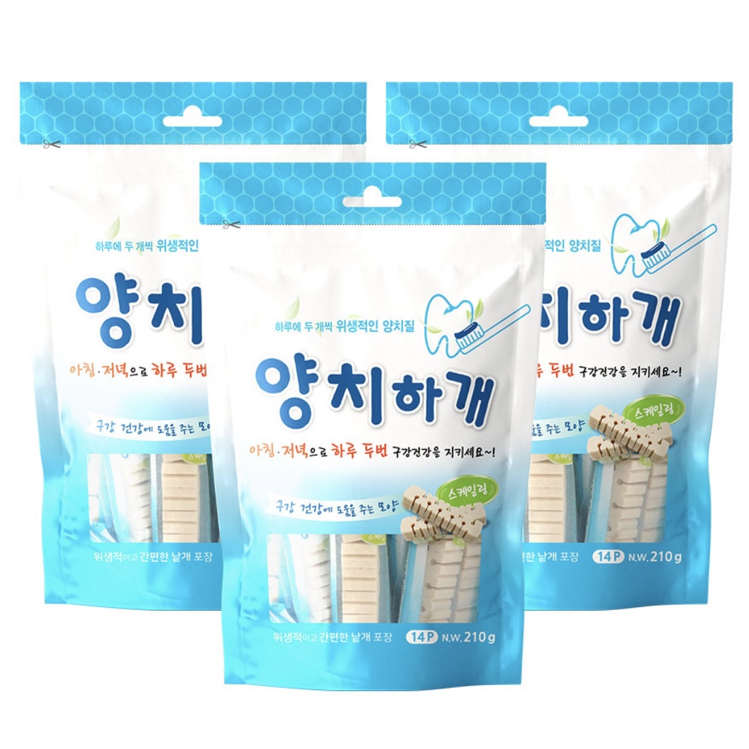 양치하개 강아지 덴탈껌 강아지 치아관리 간식 스케일링, 210g, 3개 - 상품 이미지