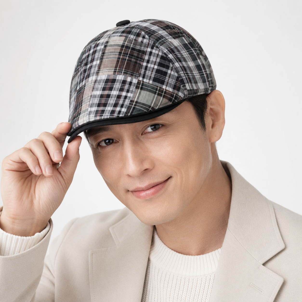 체크 남자헌팅캡 중년남성모자 사계절 도리구찌 신사 플랫캡 아빠선물 똑딱이 - 상품 이미지