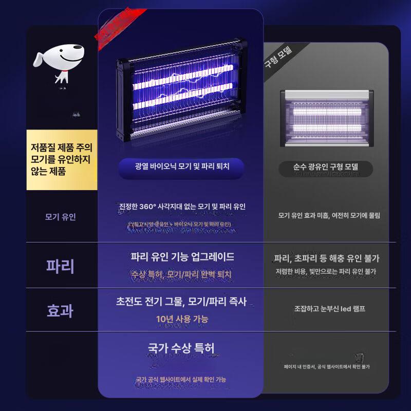 해충퇴치 전자포획기 자외선램프 모기 벌레 실내 살충 고효율 제거 - 상세 이미지 2