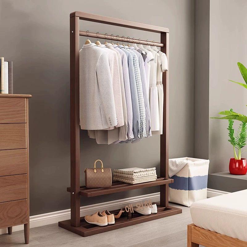 옷걸이 스탠드 대나무 원목 수납장 드레스룸 행거 정리대 침실 수납선반 인테리어 - 상품 이미지