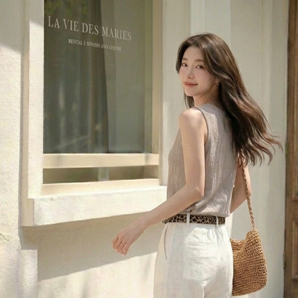 데일리즈 여자 시어서커 라운드넥 부유방커버나시 루즈핏슬리브리스 여름이너티 자체제작 상품 이미지