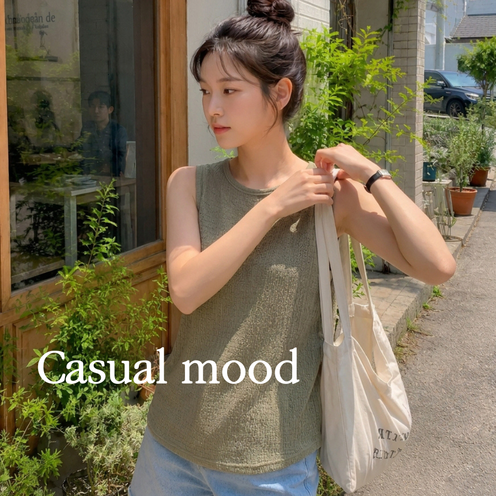 데일리즈 여자 시어서커 라운드넥 부유방커버나시 루즈핏슬리브리스 여름이너티 자체제작 상품 이미지