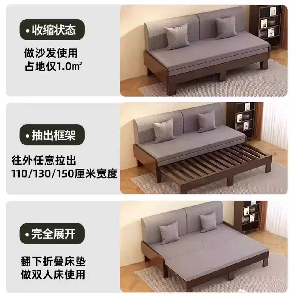 확장형 소파베드 원목 자취방 원룸 공간활용 침대 65x110cm 원목색 그레이 - 상세 이미지 4