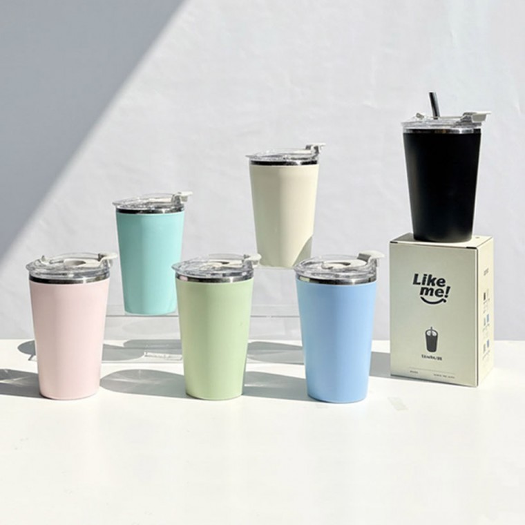 스텐 사무실 머그컵 텀블러 빨대포함 420ml - 상품 이미지