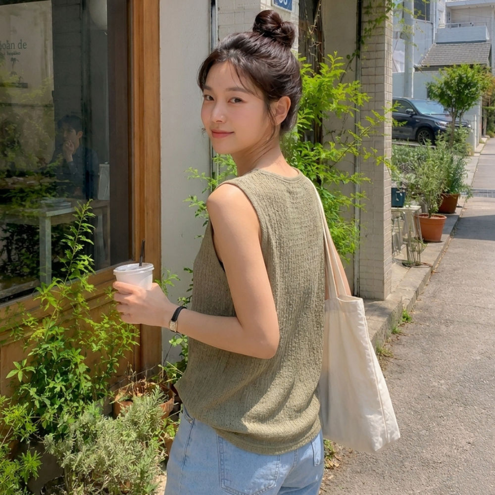 데일리즈 여자 시어서커 라운드넥 부유방커버나시 루즈핏슬리브리스 여름이너티 자체제작 상품 이미지
