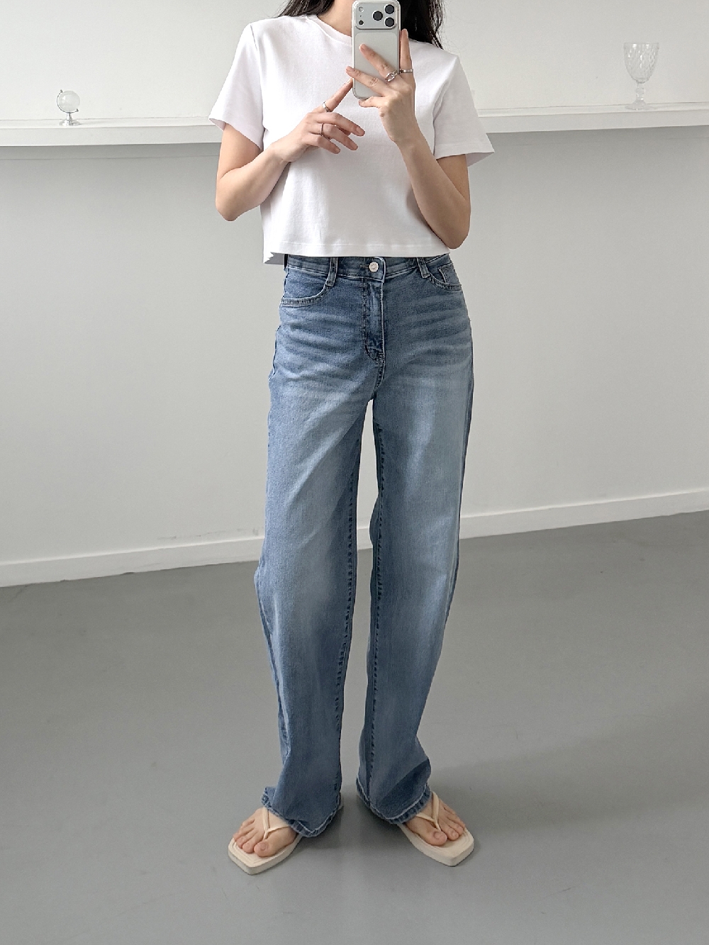 여름청바지 빅사이즈청바지 하이웨스트 히든밴딩 일자 와이드 데님 팬츠 - 상세 이미지 3
