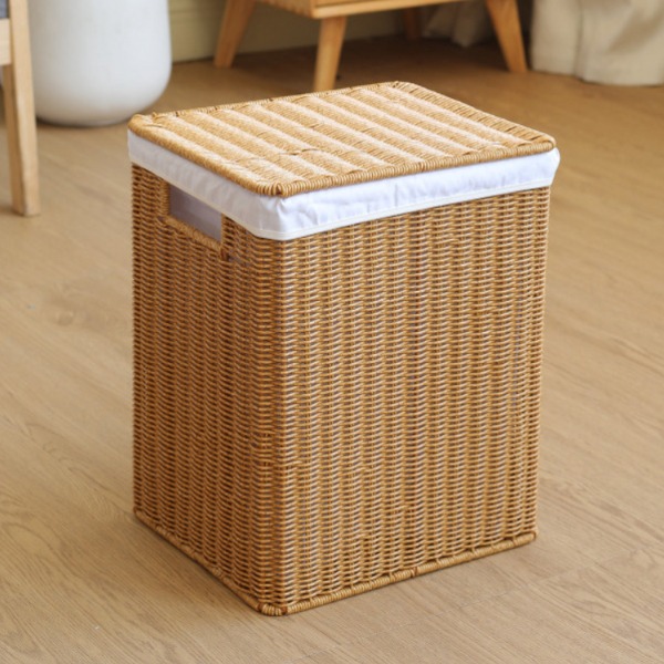 라탄 사각 빨래바구니 세탁바구니 특대형 수건 라이트커피 플립탑 수납함 32x18x41cm - 상품 이미지