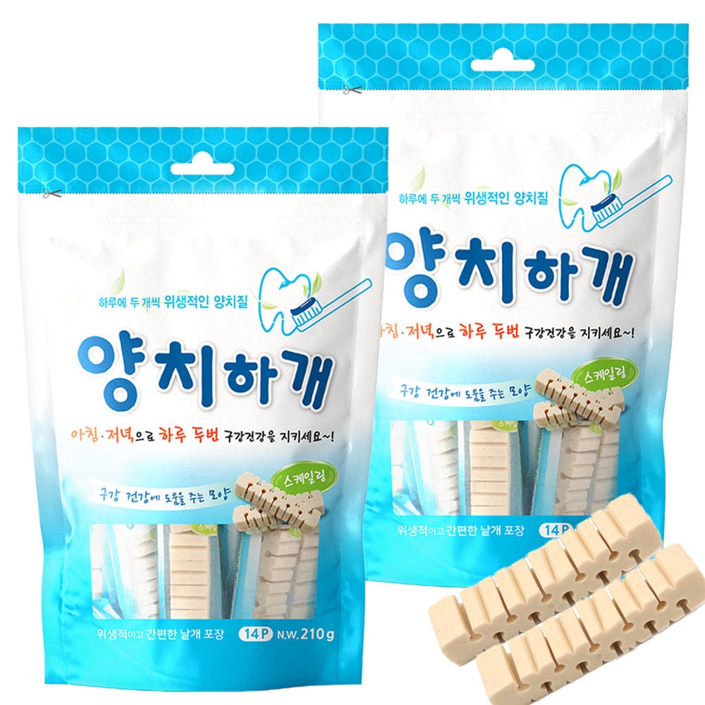 양치하개 강아지 덴탈껌 강아지 치아관리 간식 스케일링, 210g, 2개 - 상품 이미지
