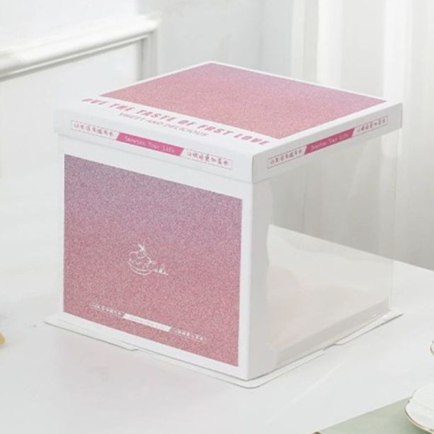 투명 케이크 상자 사각 포장박스 디저트 선물상자 반투명 오렌지 5세트 10인치 단층 30x30x18cm - 상품 이미지