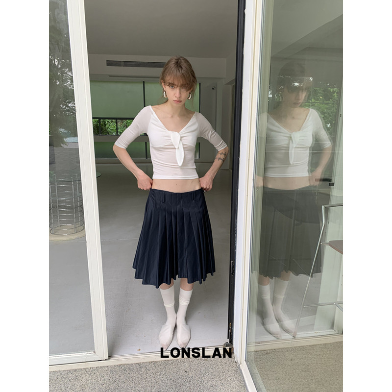 LONSLAN 론슬란 플리츠 미디스커트 봄 여름 여성 치마 - 상세 이미지 3