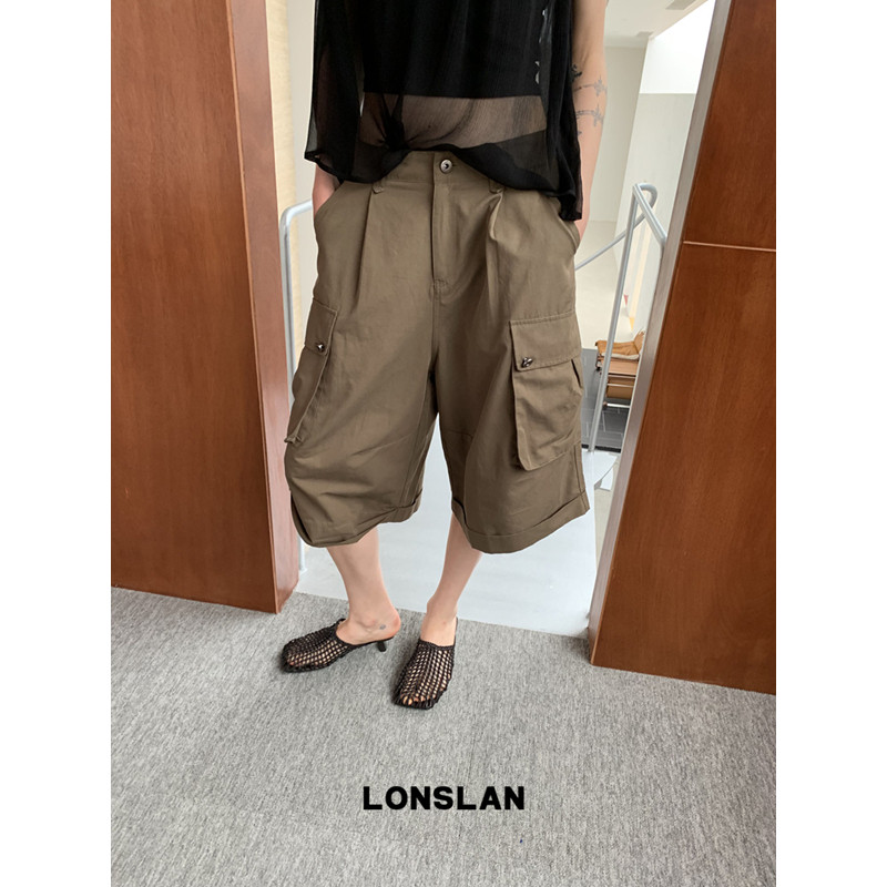 LONSLAN 론슬란 카고 와이드팬츠 여성반바지 여름 버뮤다팬츠 - 상세 이미지 4