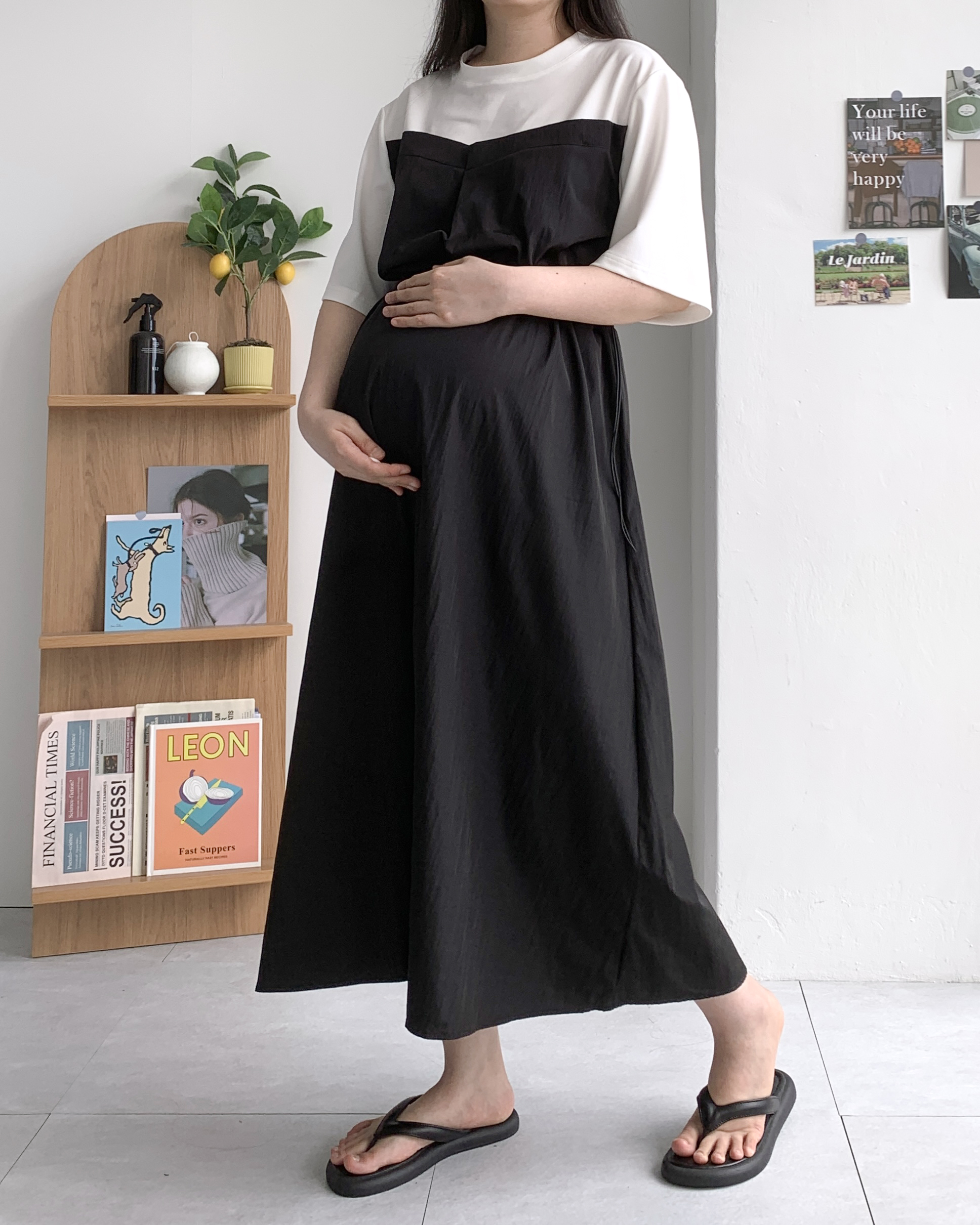 블랙 스트링 배색원피스 빅사이즈원피스 임산부원피스 이미지 7
