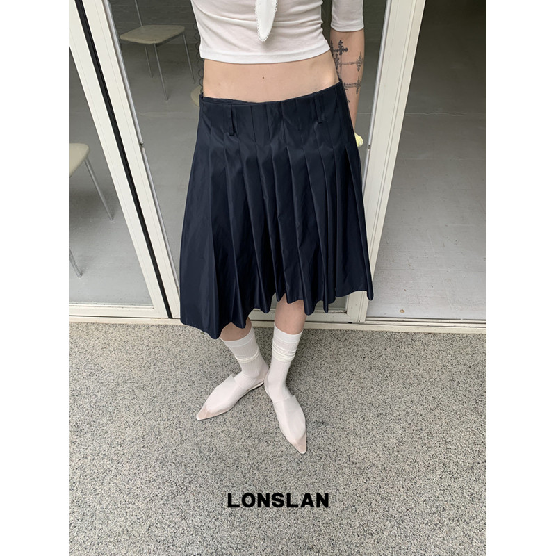 LONSLAN 론슬란 플리츠 미디스커트 봄 여름 여성 치마 - 상세 이미지 2