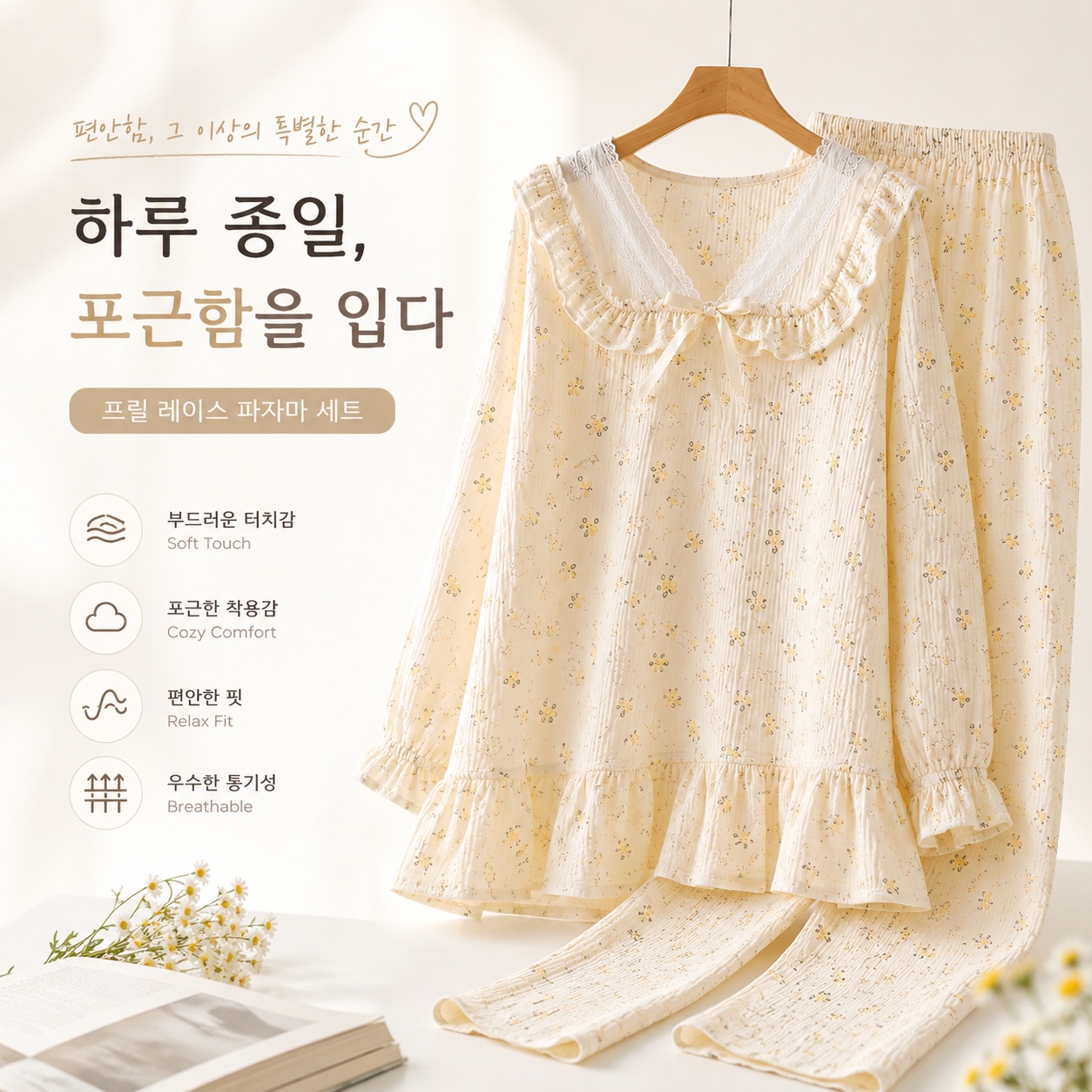 한나라 여성 거즈면 러블리 프릴 파자마세트 사계절 홈웨어 수면잠옷 - 상품 이미지